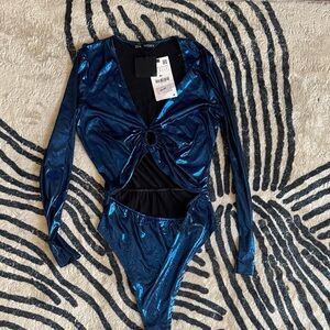 Zara Metallic Blue Long Sleeve Bodysuit
